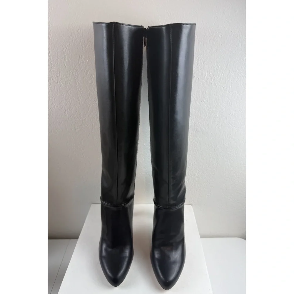 INC International Concepts Womens Taisa Black Leather Knee High Heel Boots 8.5